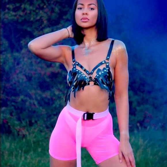 shopbglittz Pants - 💗Shopbglittz Hot Pink Rave Mesh Biker Shorts💗